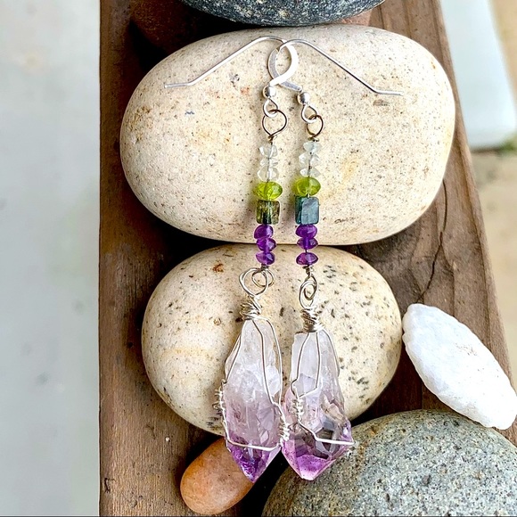 Amethyst Crystal & Bead Earrings - Picture 1 of 16